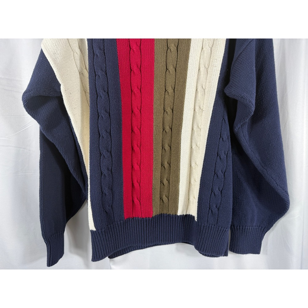 Vintage John Ashford Mens XL 100%‎ Cotton Cable Knit Color Block Sweater Preppy - Picture 3 of 8